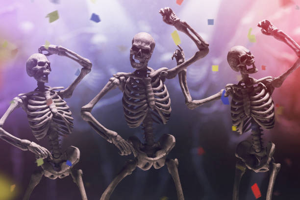 Human skeleton dancing, Halloween theme stock photo