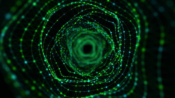istock Abstract 3d portal. Circle tunnel or wormhole. Digital background with connected green dots. 3d rendering. 1427527807