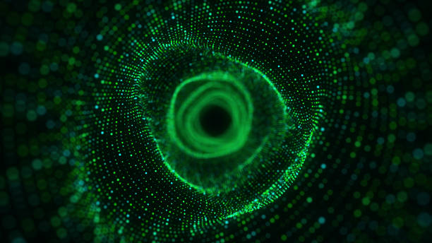 istock Abstract 3d portal. Circle tunnel or wormhole. Digital background with connected green dots. 3d rendering. 1427527999