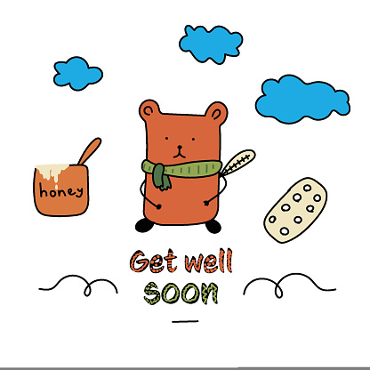 get well soon honey bear. Vector illustration