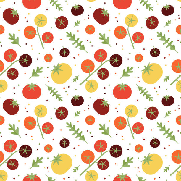 pomidory i rukola eko warzywa bezszwowy wzór - cherry tomato obrazy stock illustrations