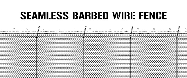 Grunge vector illustration of a barbed wire prison fence.
Barb wire seamless pattern isolated on white background.