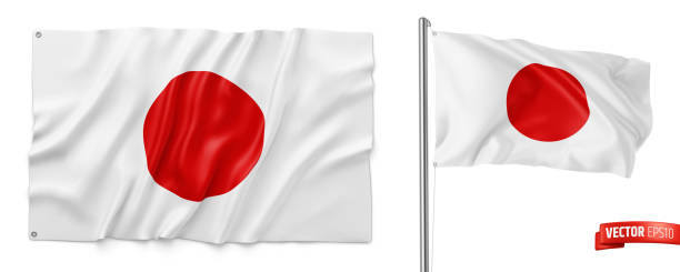 ilustrações de stock, clip art, desenhos animados e ícones de vector realistic japanese flags - japan flag japanese flag white