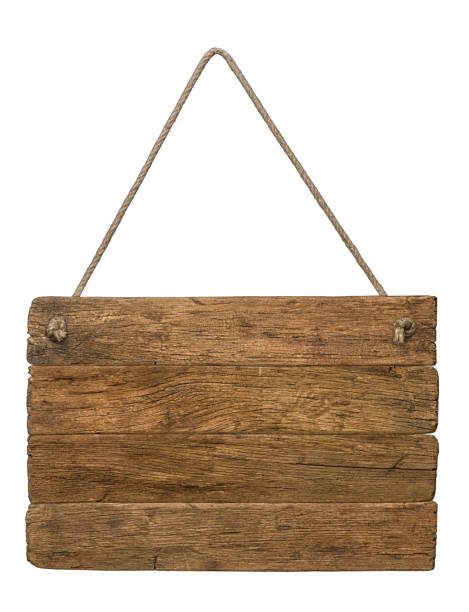 istock A hanging wooden retro sign on a white background 1427534941