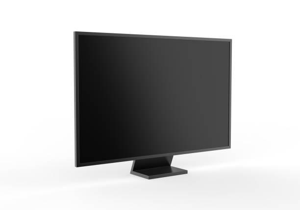 istock Modern slim plasma TV mockup, Wide television screen mock up on isolated white background, 3d render illustration. 1427536757