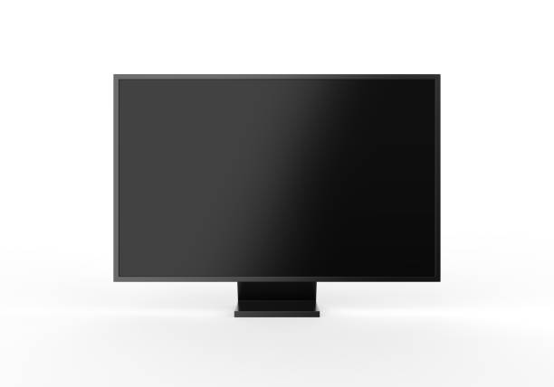 istock Modern slim plasma TV mockup, Wide television screen mock up on isolated white background, 3d render illustration. 1427536762