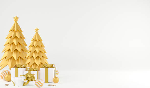 istock 3D rendering Christmas ornaments and space for copy space on white background, 3d illustration Christmas concept 1427541490