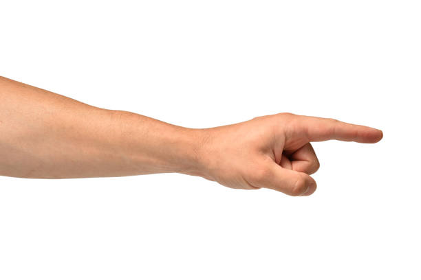 istock Man hand gesture finger pointed isolated on white background 1427541692