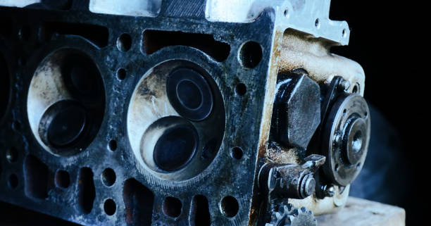 Disassembled engine block at a car repair and maintenance station stock photo