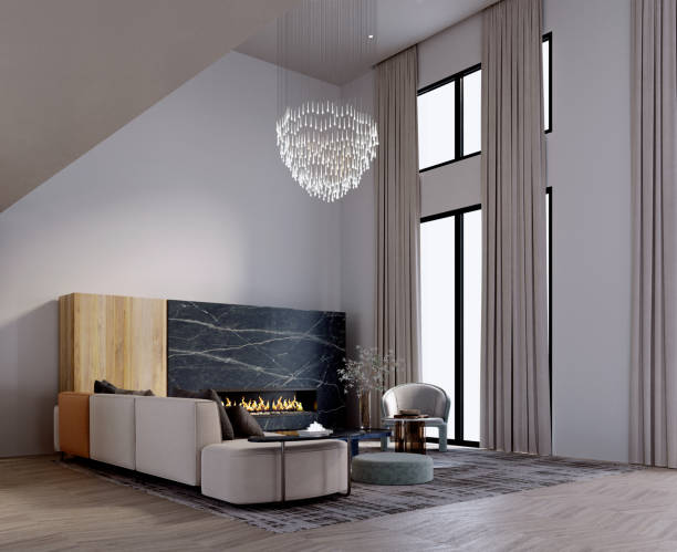 istock 3d rendering,3d illustration, Interior Scene and  Mockup,living room,large sofa,white tone and light wood grain,wall decoration. 1427545502
