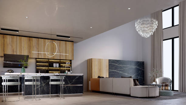 istock 3d rendering,3d illustration, Interior Scene and  Mockup,dining room and kitchen, 1427545506
