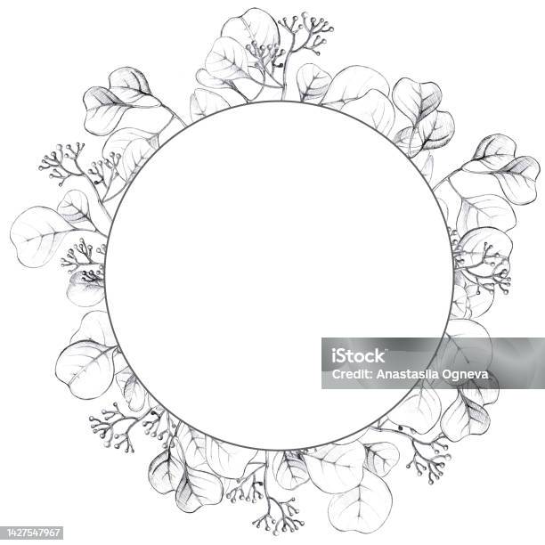 Handdrawing Round Frame With Spring Branches Isolated On White Stock ...