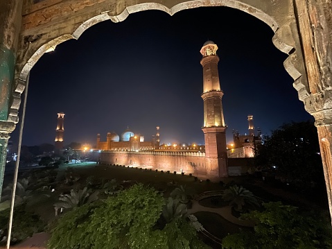 Night view of Badshahi mosque lahore walles city