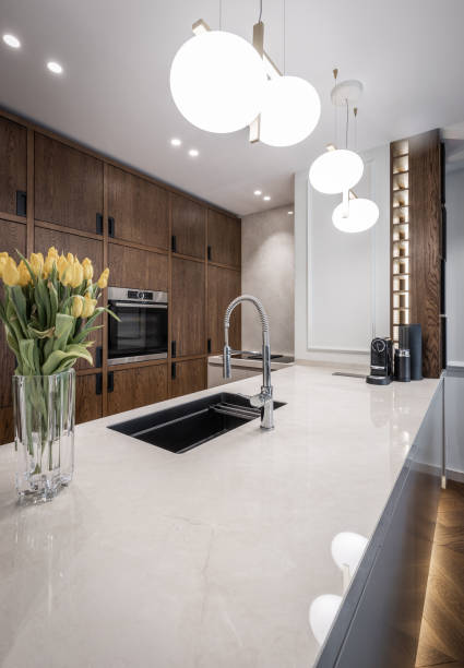 istock Marble kitchen countertop in modern luxury apartment 1427559679