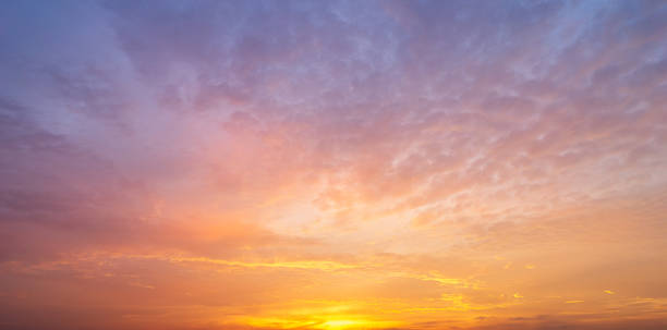 istock Panoramic background of sky covered with colorful clouds. during twilight time before sunrise 1427564369