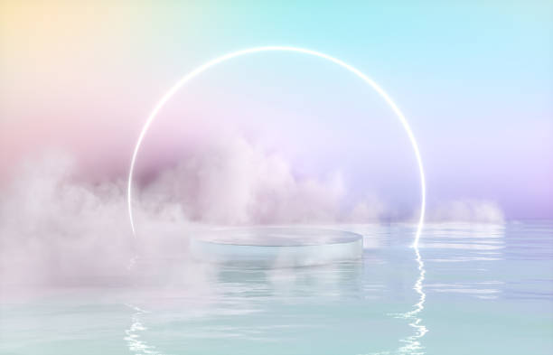 istock Abstract Winter scene with a podium on pastel color background. 1427566731