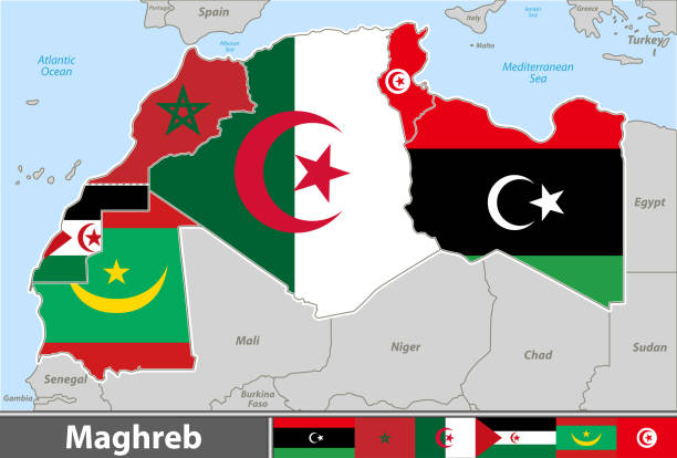 map of maghreb - 阿爾及利亞 幅插畫檔、美工圖案、卡通及圖標