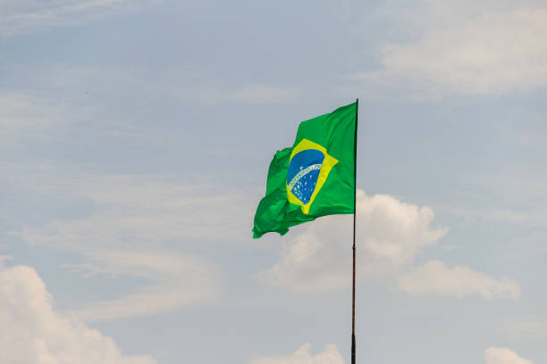 istock Brazilian flag flying and fluttering in the wind. 1427571901