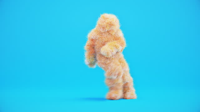 3d Animation yellow color hairy cartoon monster character hip-hop dancing on yellow background, person wearing furry costume, funny mascot looping animation, modern minimal (Seamlessly Loopable) motion design stock video