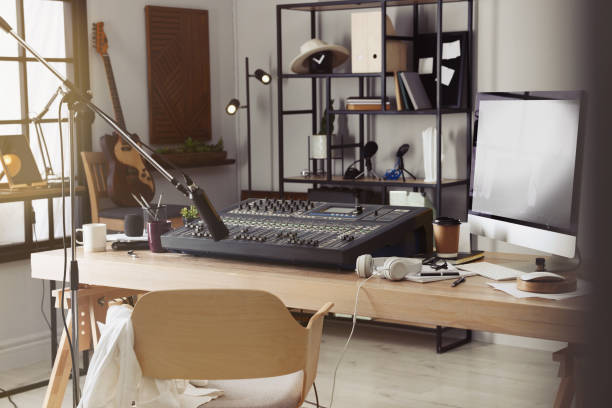 istock Professional audio equipment in modern radio studio 1427576867