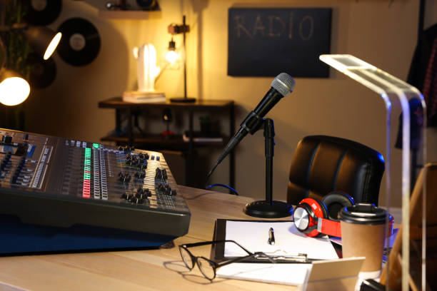 istock Professional audio equipment in modern radio studio 1427577844