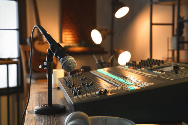istock Professional audio equipment in modern radio studio 1427580147