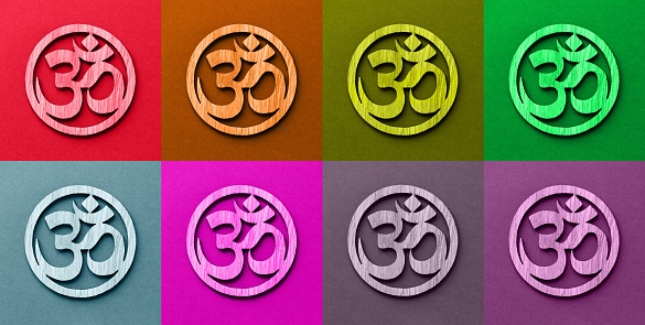 Pattern of colorful Om or Aum mantra symbol