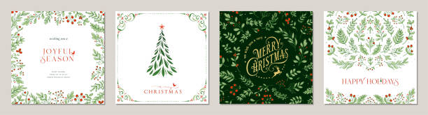 ilustraciones, imágenes clip art, dibujos animados e iconos de stock de templates_02 navideña universal square - christmas card