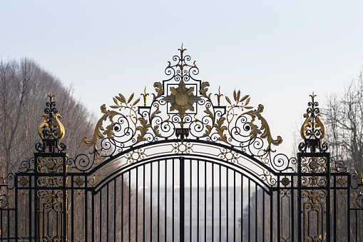 Regents Park and Camden, January 2020: Gilded Iron gates to London's Regent's Park, Inner circle