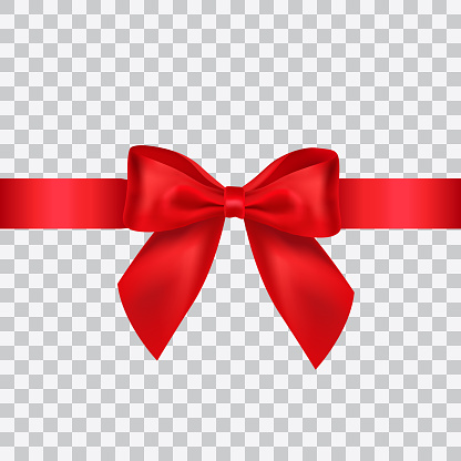 Vector shiny red ribbon with tied bow - gift wrapping template on transparent background