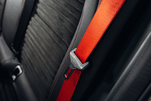 Modern car red safety seatbelt