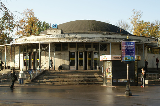 Saint Petersburg-Russia - 16.06.2022: The pavilion of the Gorkovskaya metro station before reconstruction.