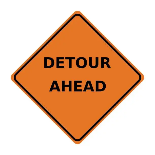 Vector illustration of Road construction detour ahead sign with orange background vector illustration