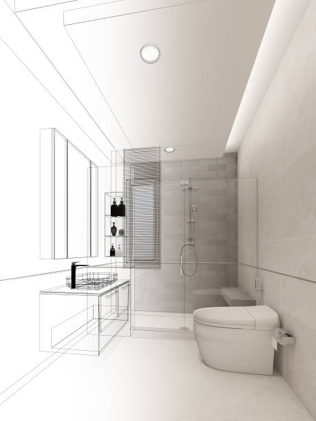 istock abstract sketch design of interior bathroom ,3d rendering 1427587527