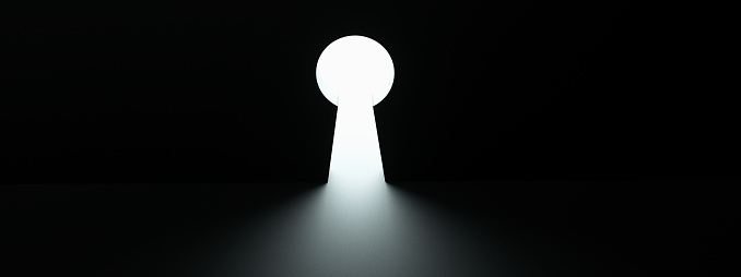 keyhole symbol of hope or success, 3d render, panoramic image