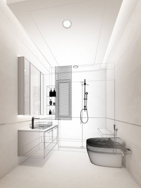 istock abstract sketch design of interior bathroom ,3d rendering 1427587589