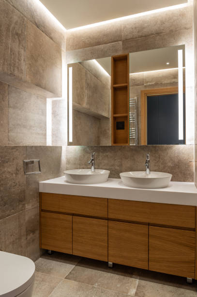 istock bathroom interior with marble tiles and double vanity sinks 1427588168