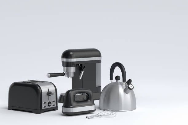 istock Espresso coffee machine, hand mixer, kettle and toaster on white background. 1427591493