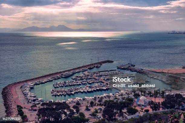 Sidi Bou Said Port In Tunisia Stock Photo - Download Image Now - Beach, Beach Holiday, Blue