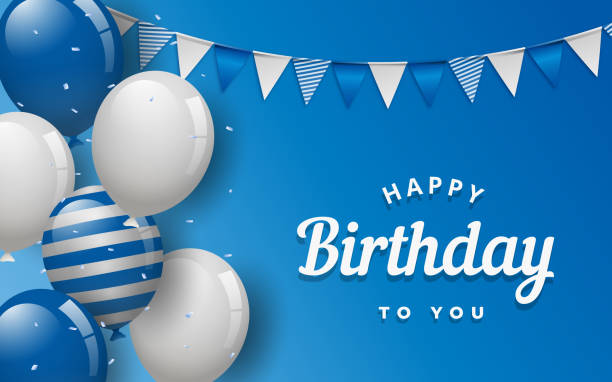 ilustrações de stock, clip art, desenhos animados e ícones de realistic birthday background with balloons and confetti. - balloon blue bunch cheerful