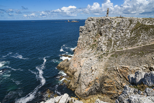 Landscape of rocks and ocean in the Crozon peninsula in France.