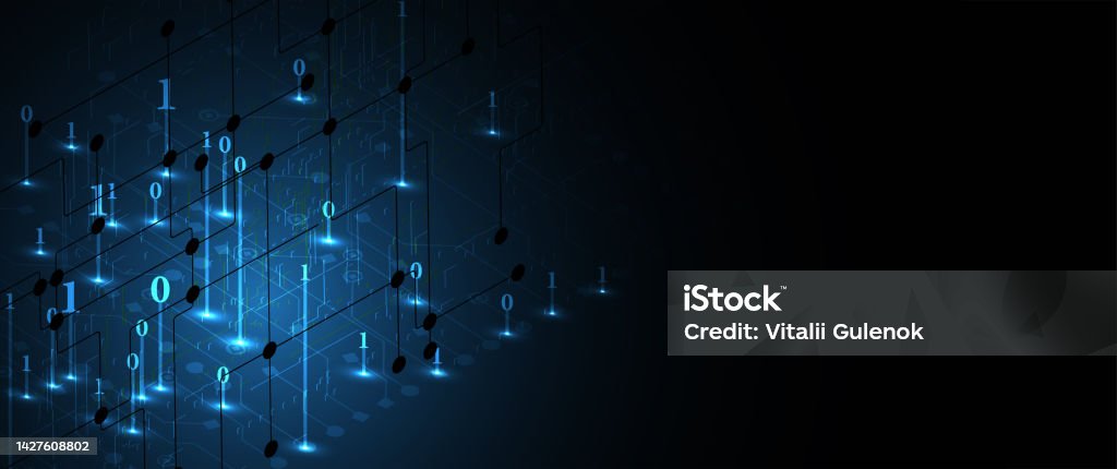 Bytes Of Binary Code Run Through Network Abstract Futuristic Technology ...