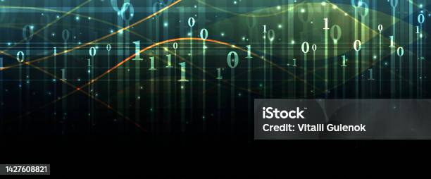 Bytes Of Binary Code Run Through Network Abstract Futuristic Technology ...