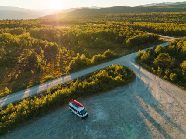 istock Aerial view  camper van  parked in national park in Norway 1427611607