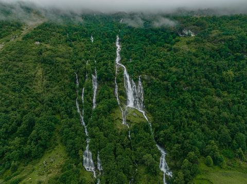Scenic aerial view of Seven sisters waterfall