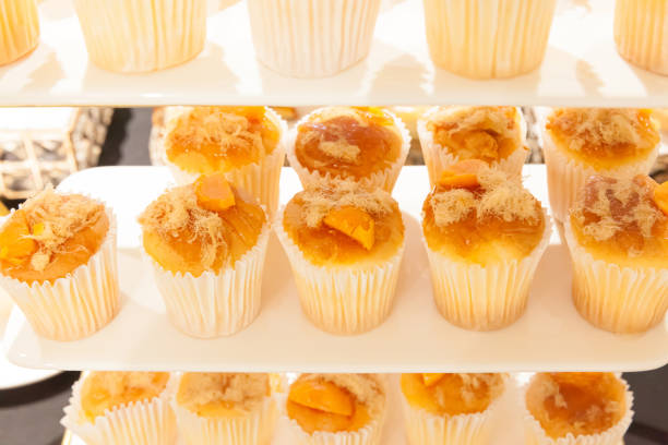 Vietnamese salted egg yolk cupcake on white tray