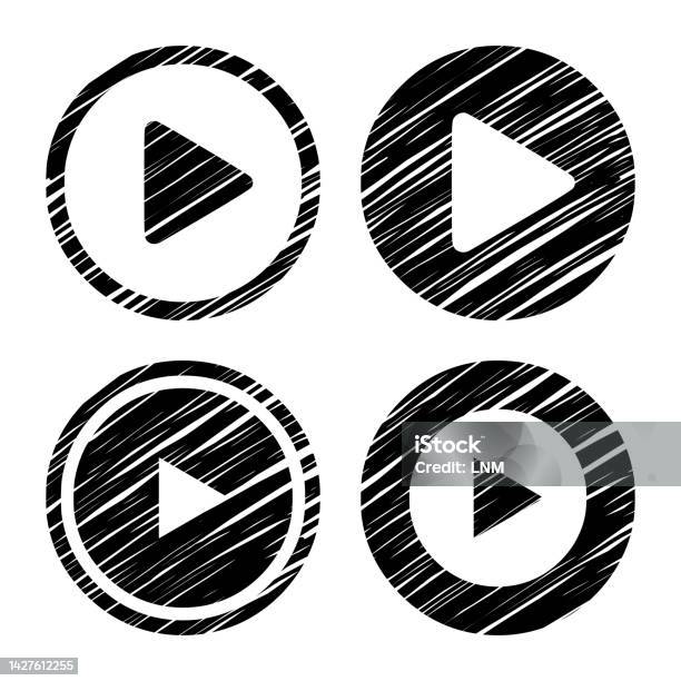 Drawn Setting Button Hand Drawn Play Buttons Flat Style Vector Set Stock Illustration ...