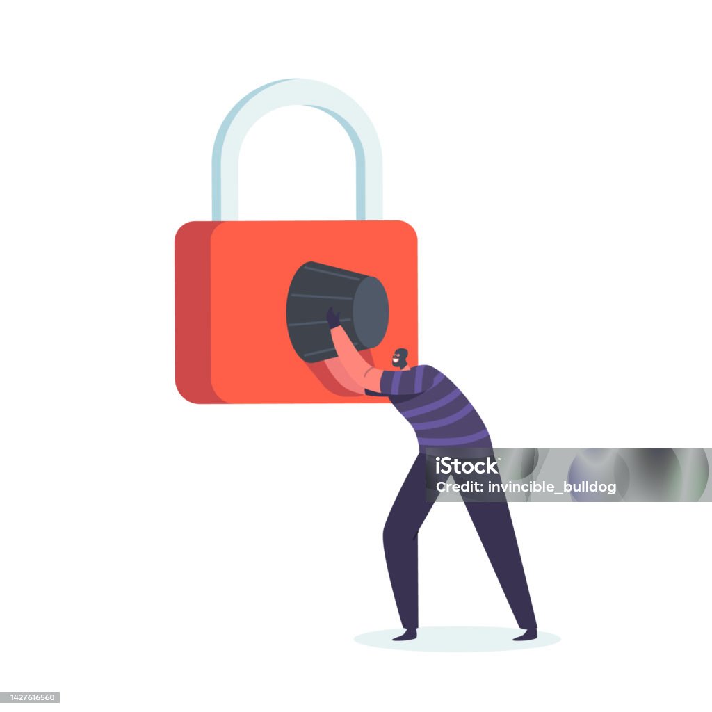 Robber Lock Tiny Robber In Mask Destroying Huge Safe Padlock Robbery Cyber Crime ...