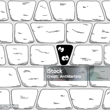 istock seemless hand-drawn cartoon wall with eyes looking out of a hole 1427617504