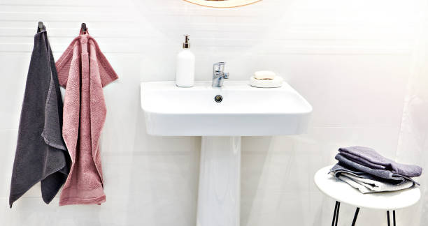 Washbasin in bathroom stock photo